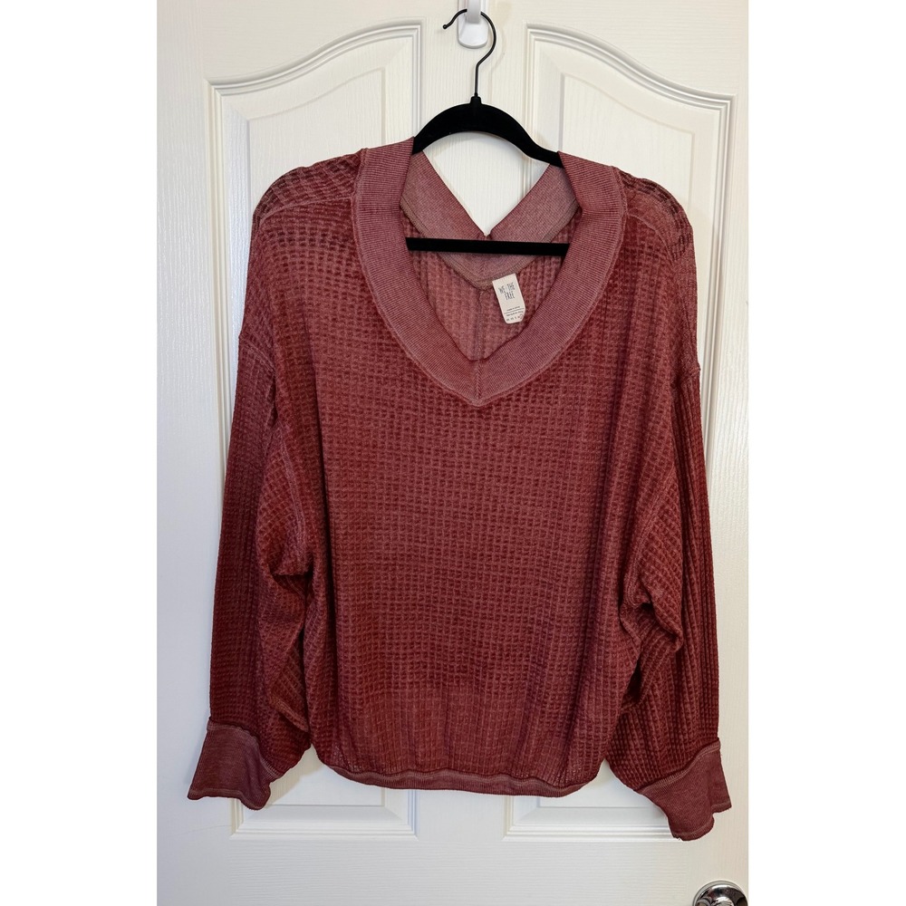 We The Free Thermal Oversized Distressed Grunge Loungewear Top Women's L Brown - Picture 2 of 7